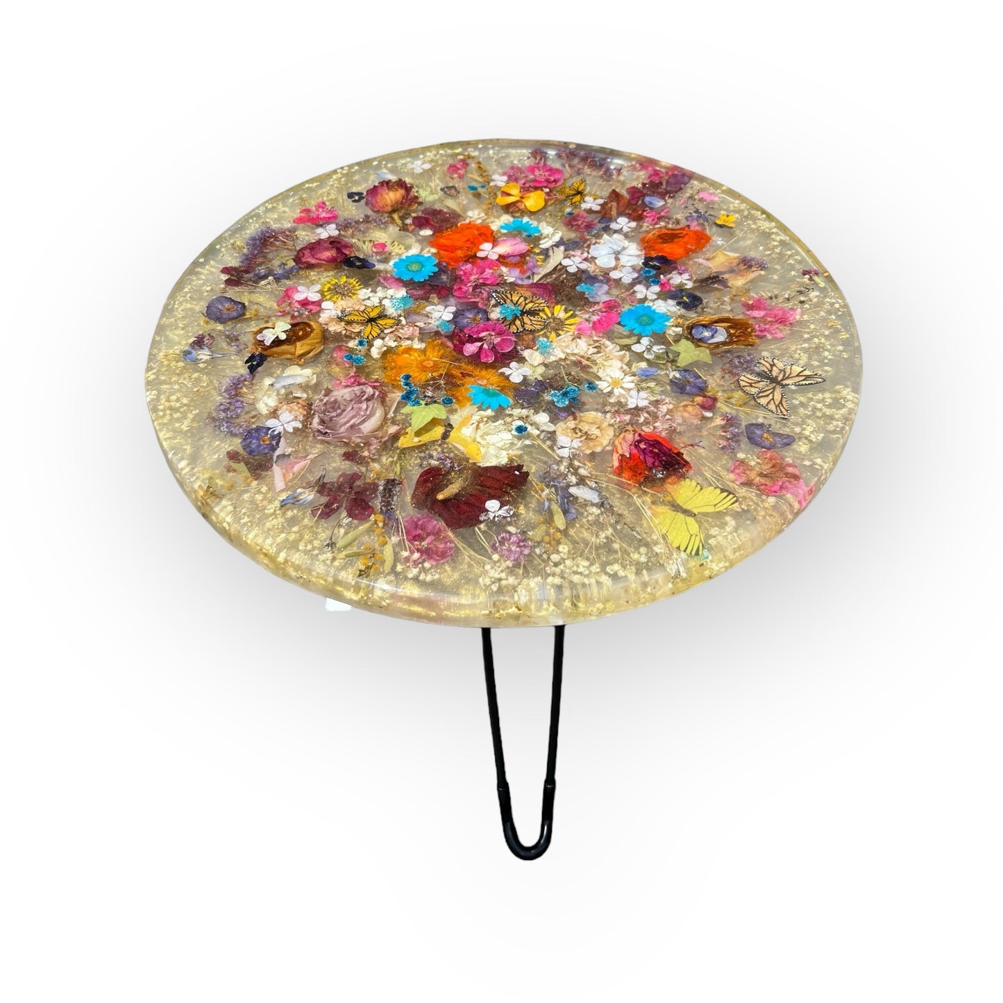 Mini coffee table from real dry flowers & resin