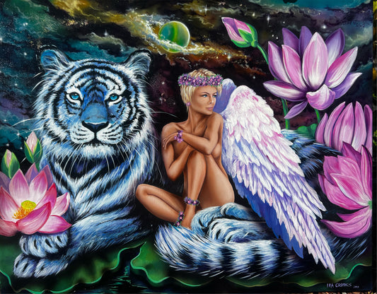 Fantasy Angel with Wight tiger giclee