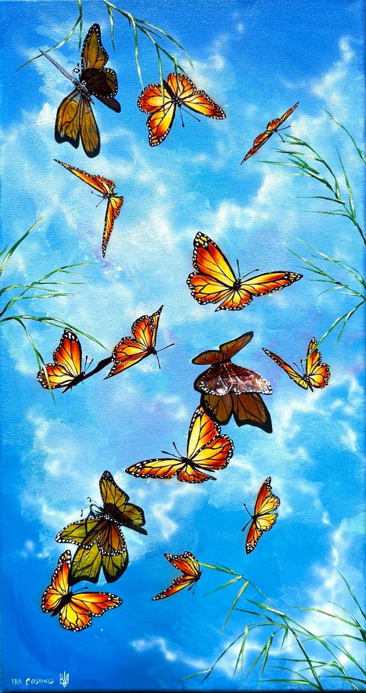 Spring Sky. Monarch Butterflies